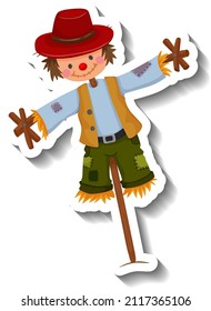 Scarecrow dressed like boy on wooden stick illustration