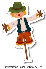 Scarecrow dressed like boy on wooden stick illustration
