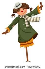 Scarecrow dressed in woman clothes illustration