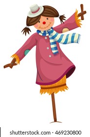 Scarecrow dressed in woman clothes illustration