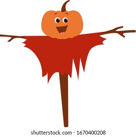 Scarecrow in field, illustration, vector on white background.