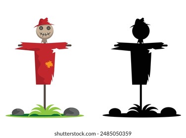 Scarecrow in the Field Isolated on White. Farming agriculture and protection from birds concept vector