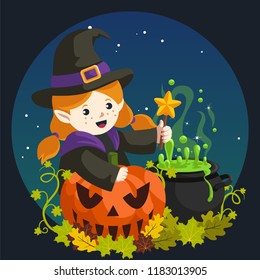 Scarecrow In a Full Moon Behind Pumpkins

