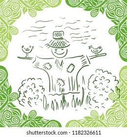 Scarecrow in the garden. Vector illustration