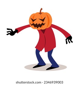 Scarecrow ghost with pumpkin head . Halloween cartoon characters . Vector .