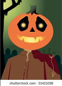 Scarecrow in graveyard - vector
