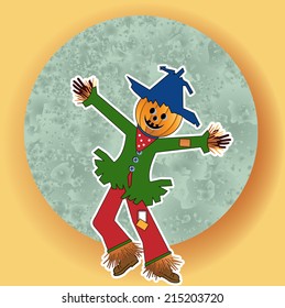 Scarecrow with green blue moon - pumpkin head 