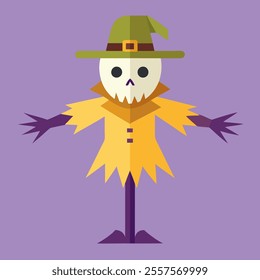 Scarecrow halloween character with hat and green clothes