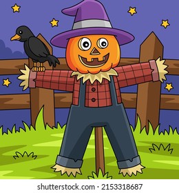 Scarecrow Halloween Colored Cartoon Illustration