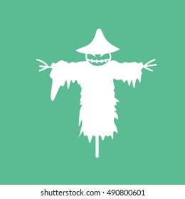 Scarecrow Halloween Concept  Flat Icon On Green Background