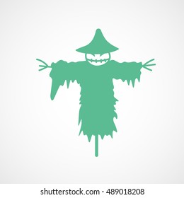 Scarecrow Halloween Concept Green Flat Icon On White Background