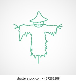 Scarecrow Halloween Concept Green Line Icon On White Background