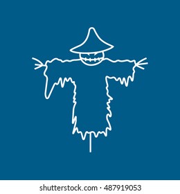 Scarecrow Halloween Concept Line Icon On Blue Background