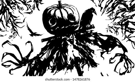 Scarecrow for Halloween isolated, Pumpkin Jack, Scarecrow, Halloween Party invitation poster template