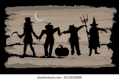 scarecrow halloween mystical night silhouettes