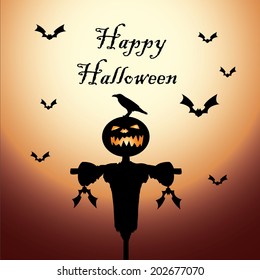 scarecrow Halloween night, on the moon background