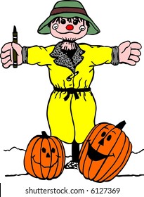 Scarecrow with Halloween Pumpkins