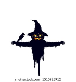 scarecrow halloween with raven isolated icon