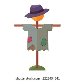Scarecrow in hat isolated vector illustration