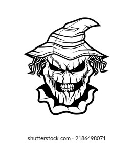 Scarecrow Head Black And White Silhouette Coloring Page Drawing 