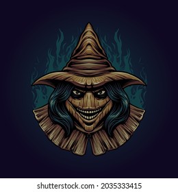 the scarecrow head illustration vector