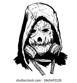 Scarecrow head mask. Line vector illustration tattoo.