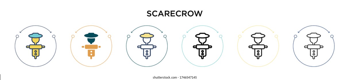 Scarecrow icon in filled, thin line, outline and stroke style. Vector illustration of two colored and black scarecrow vector icons designs can be used for mobile, ui, web