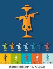 scarecrow icon in flat design with long shadows. Vector illustration