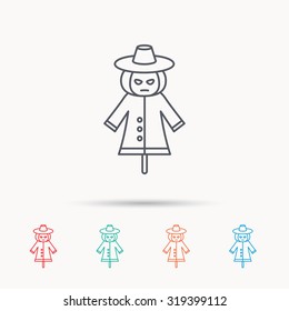 Scarecrow icon. Human silhouette with pumpkin head sign symbol. Linear icons on white background. Vector