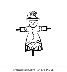 Scarecrow Icon, Mannequin, Decoy Shape Of A Human To Scare Birds From Fields Vector Art Illustration