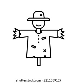 Scarecrow icon for scaring bird on farming land in black outline style