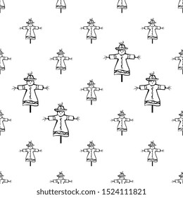 Scarecrow Icon Seamless Pattern, Mannequin, Decoy Shape Of A Human To Scare Birds From Fields Vector Art Illustration