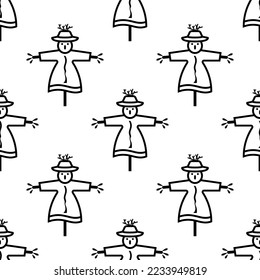 Scarecrow Icon Seamless Pattern, Mannequin, Decoy Shape Of A Human To Scare Birds From Fields Vector Art Illustration