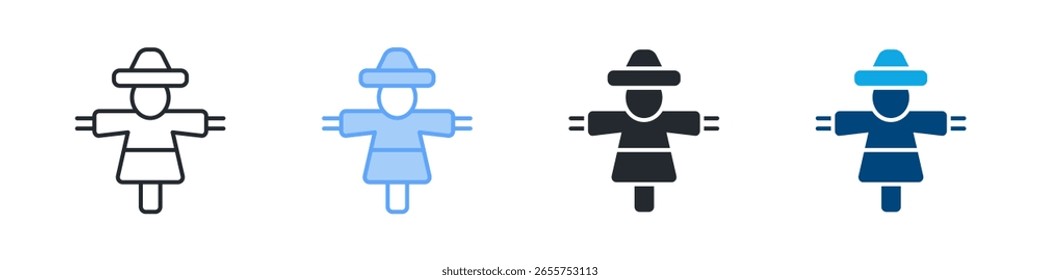 Scarecrow Icon Set Multiple Style. Designed In Outline, Blue, Glyph, Dual Tone