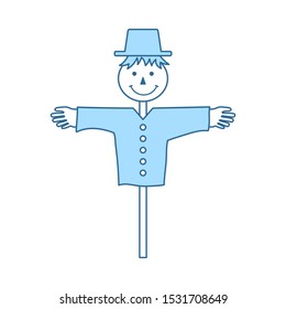 Scarecrow Icon. Thin Line With Blue Fill Design. Vector Illustration.