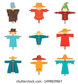 Scarecrow icons set. Flat set of scarecrow vector icons for web design