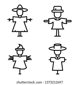 Scarecrow icons set. Outline set of scarecrow vector icons for web design isolated on white background
