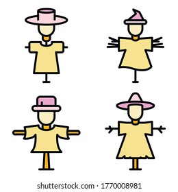 Scarecrow icons set. Outline set of scarecrow vector icons thin line color flat on white