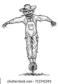 Scarecrow illustration, drawing, engraving, ink, line art, vector