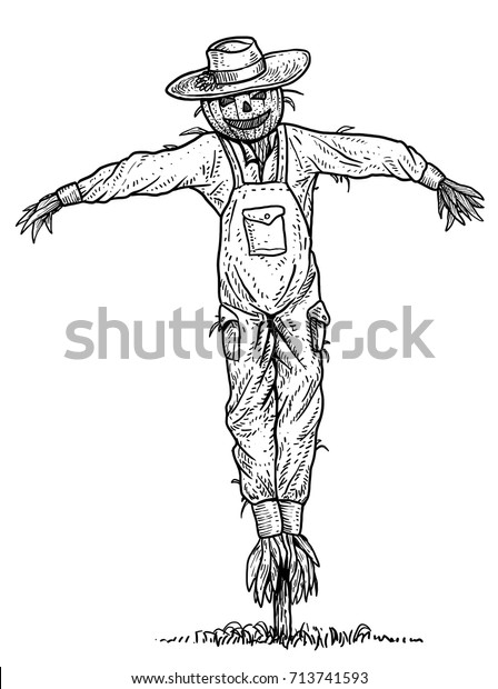 Scarecrow Illustration Drawing Engraving Ink Line Stock Vector (Royalty ...