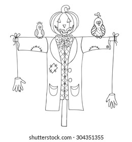 Scarecrow isolated on white background. Vector illustration. EPS 10.