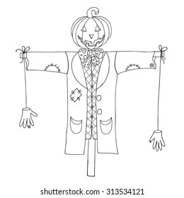Scarecrow isolated on white background. Can be used for halloween greeting cards. Vector illustration. EPS 10.