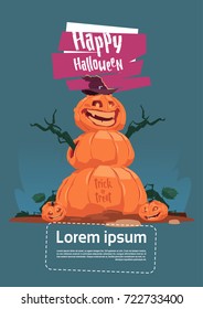 Scarecrow, Jack Lantern Happy Halloween Banner Party Celebration Concept Flat Vector Illustration