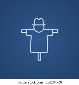 Scarecrow line icon for web, mobile and infographics. Vector light blue icon isolated on blue background.