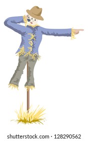 a scarecrow in the neighborhood has seen something and calls someone with cellphone.