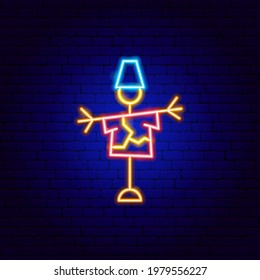 Scarecrow Neon Sign. Vector Illustration of Farming Promotion.