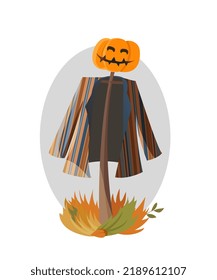 scarecrow on the grass, autumn, Halloween, for cards, stickers, posters, prints, websites, decoration