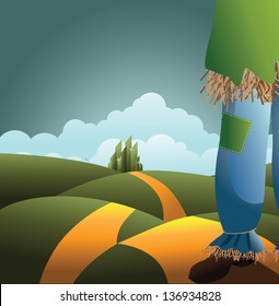 Scarecrow on the road. EPS 10 vector, grouped for easy editing. No open shapes or paths.