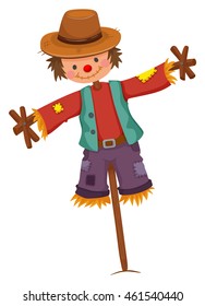 Scarecrow on wooden stick illustration
