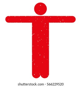 Scarecrow Pose grainy textured red icon for overlay watermark stamps. Flat symbol with dust texture. Dotted vector ink rubber seal stamp with grunge design on a white background.